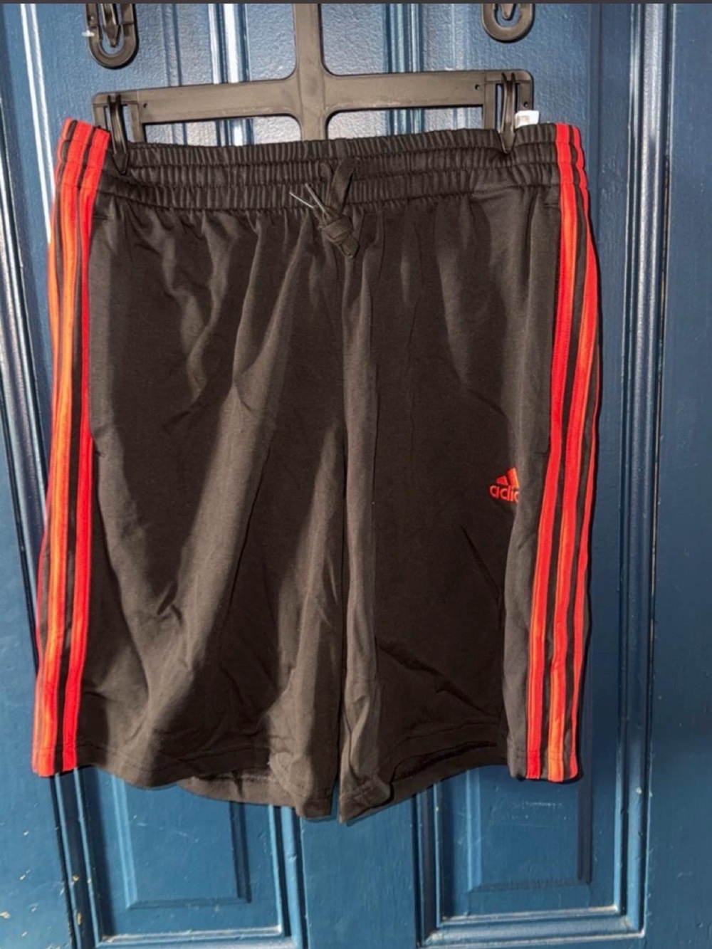 adidas Black cotton Athletic Shorts with Red Side Stripes